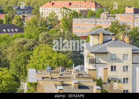 Aerial view of residential neighborhood with apartment buildings ...