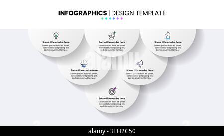 Infographic template with icons and 6 options or steps. White circles. Can be used for workflow layout, diagram, banner, webdesign. Vector illustratio Stock Vector