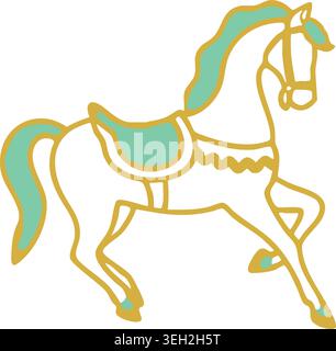 Illustration of a prancing carousel horse with an ornate saddle and decorative mane Stock Vector