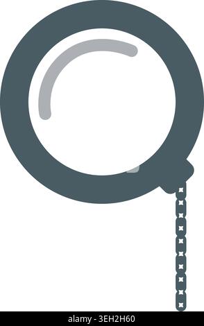 Illustration of a round gray hand mirror with a short hanging handle and a reflective center Stock Vector