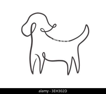 Minimal dog illustration continuous one line style Stock Vector