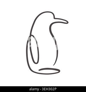 Minimal penguin illustration continuous line style Stock Vector