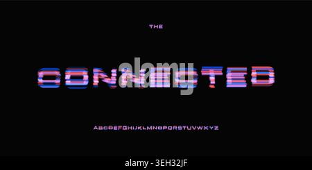 Connected Cyber Glitch Error Message, Futuristic Interface Typography. Cyberspace Creative Logo Font Alphabet Design for Tech Posters, Gaming UI and Stock Vector