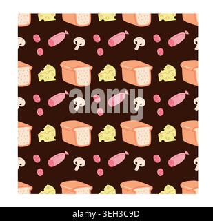 Sandwich Ingredients Seamless Pattern Vector Bread Cheese Background Stock Vector
