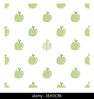 Cute Green Apple Seamless Pattern Vector Fruit Background Stock Vector