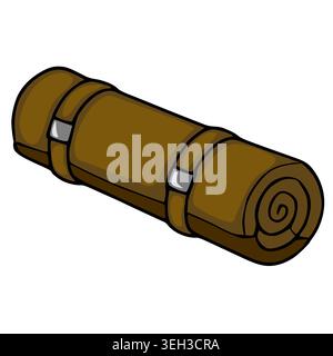 Rolled brown sleeping bag vector illustration, compact camping gear for outdoor adventures Stock Vector