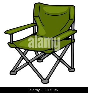 Green folding camping chair vector illustration isolated on white background Stock Vector
