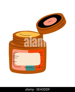 Open jar with creamy, earthy toned contents. Stock Vector