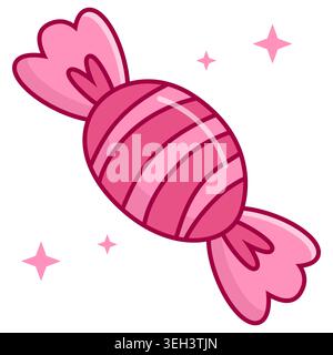Sweet pink sweet candy with hearts and shiny stars isolated on white background. Cute Valentine romantic clipart vector illustration for sticker, logo Stock Vector