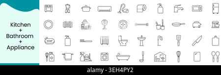 Kitchen Bathroom and Appliance Icon Set, Home Interior Household Equipment and Smart Appliance Line Vector Icons for Modern Living Stock Vector