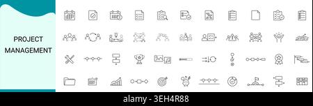 Project Management Icon Set, Business Planning Workflow Team Collaboration and Productivity Line Vector Icons for Office and Task Management Stock Vector