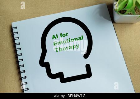 Concept of AI for emotional therapy write on book isolated on Wooden Table Stock Photo