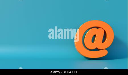 Orange internet at ,  sign against blue background. Orange internet at ,  sign against blue background. Symbol, icon, e-mail sign, social media, internet, communication. symbol049s04 sign at mail Stock Photo