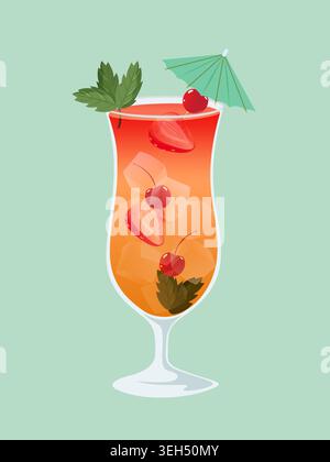 Tropical colorful Fruit Cocktail Illustration  Stock Vector