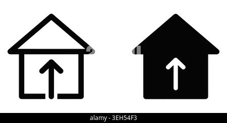 Black house icons with upload arrow symbol for web and mobile interface Stock Vector