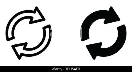 Black and outline circular arrow icons for reload and refresh actions Stock Vector
