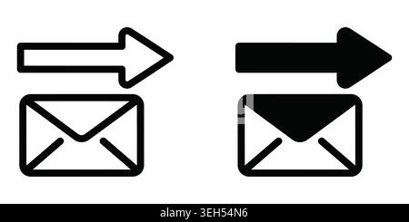 Black email envelope icons with a forward arrow for digital messaging Stock Vector