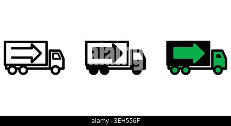 Set of three delivery truck icons with arrow symbols for shipping logistics Stock Vector