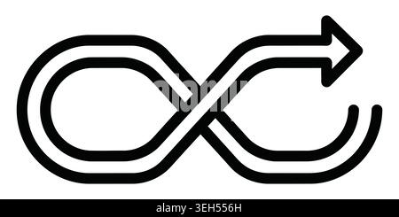Black infinity loop symbol icon with an arrow showing continuous motion Stock Vector