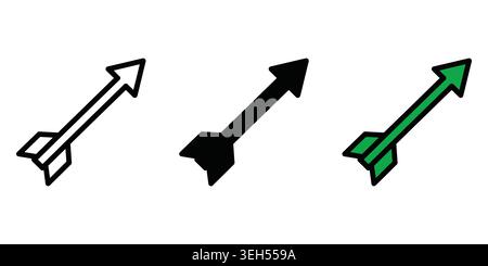 Three different arrow icons pointing up in line and solid black and green Stock Vector