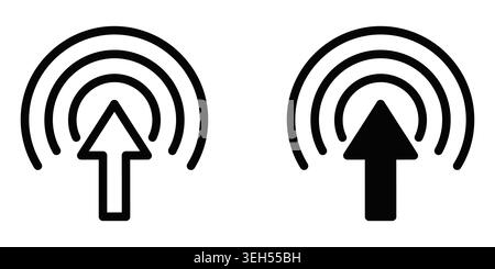 Black and white arrow icons with radio wave signal circles for web design Stock Vector