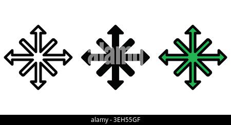 Set of eight directional arrow star icons for interface design elements Stock Vector