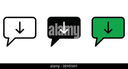 Set of three speech bubble icons with download arrows for web interface Stock Vector
