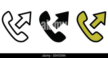 Three variations of outgoing telephone call icons for communication apps Stock Vector