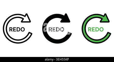 Set of three redo arrow icons with circular rotation for user interface Stock Vector