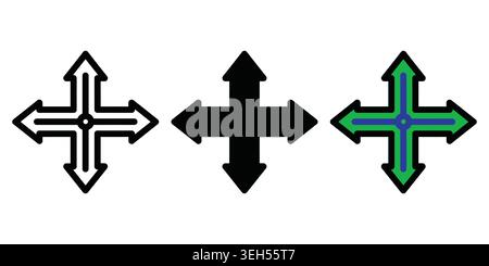 Set of three arrow icons pointing in four directions for web navigation Stock Vector