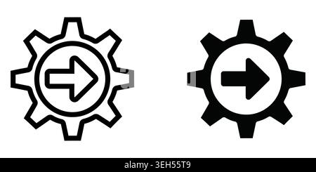 Black and white gear icons with arrows pointing right for user interface Stock Vector