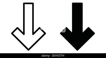 Black and outline arrow icons pointing down for web and mobile interface Stock Vector