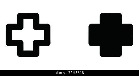 Black medical cross icons set in solid and outline style for design Stock Vector