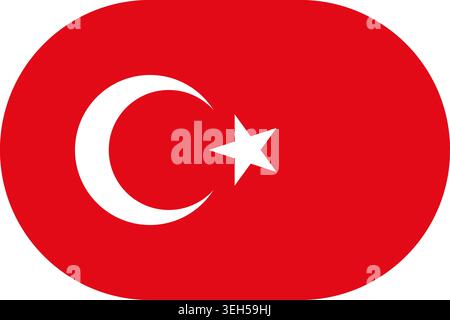 Turkey flag symbolizing national pride, identity, heritage, patriotism and authority. Vector flag in flat oval design Stock Vector