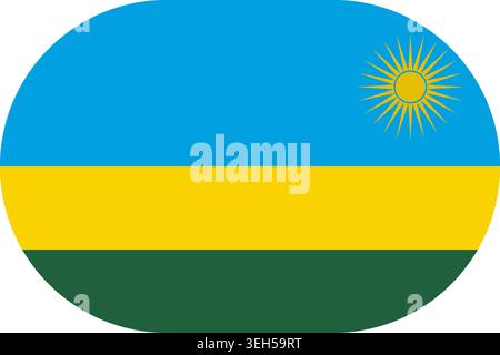 Rwanda flag symbolizing national pride, identity, heritage, patriotism and authority. Vector flag in flat oval design Stock Vector