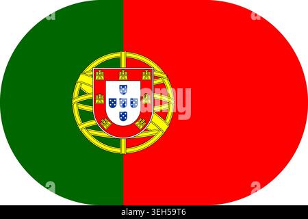 Portugal flag symbolizing national pride, identity, heritage, patriotism and authority. Vector flag in flat oval design Stock Vector