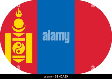 Mongolia flag symbolizing national pride, identity, heritage, patriotism and authority. Vector flag in flat oval design Stock Vector