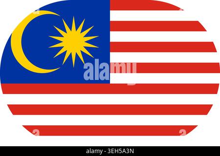 Malaysia flag symbolizing national pride, identity, heritage, patriotism and authority. Vector flag in flat oval design Stock Vector