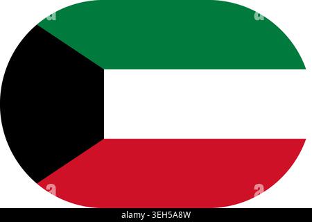 Kuwait flag symbolizing national pride, identity, heritage, patriotism and authority. Vector flag in flat oval design Stock Vector