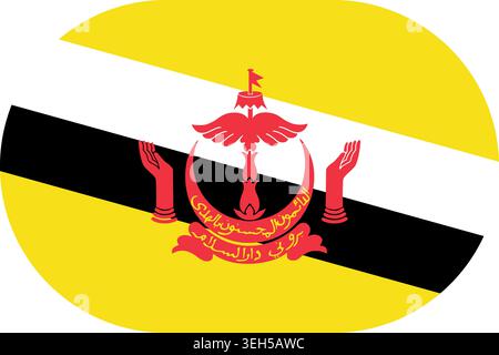 Brunei flag symbolizing national pride, identity, heritage, patriotism and authority. Vector flag in flat oval design Stock Vector