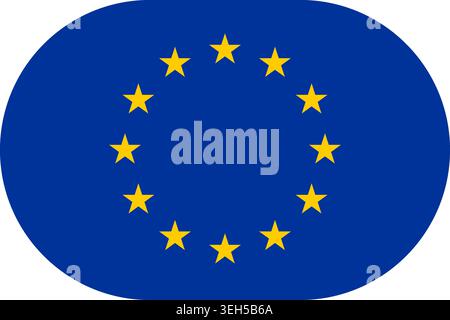 European Union or EU flag. Blue flag with a circle of twelve golden stars symbolizing unity, solidarity and harmony. Vector flag in flat oval design Stock Vector