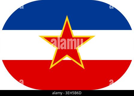 Yugoslavia flag. Former state flag with blue, white and red stripes and a red star symbolizing unity and socialist federation. Vector flag in flat oval design Stock Vector