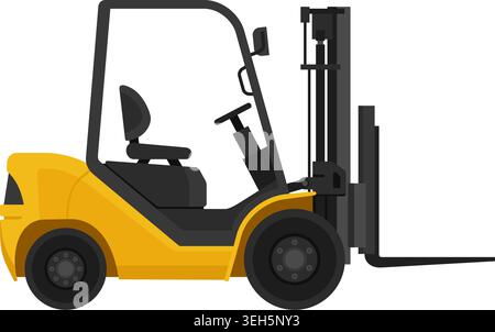Forklift Isolated in side view icon - warehouse stack loader. Flat cartoon vector illustration. Stock Vector