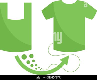 Textile from Recycled materials, for sustainable and zero-waste industry. Packet turns to T-Shirt. Vector illustration Stock Vector