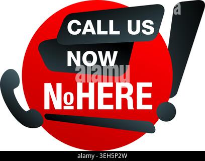 Call us Now button in red circular form - template for phone number, in website header - conspicuous sticker with phone headset pictogram Stock Vector