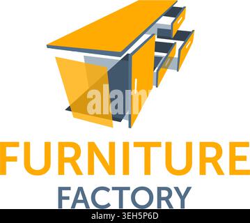 Furniture Factory logo template - parts of wooden table - creative perspective view - isolated vector emblem. Vector illustration Stock Vector