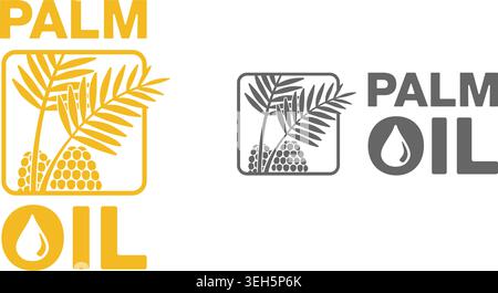 Palm oil flat square pictogram - palm branch and seeds - marking for unavailability of harmful food ingredient - isolated vector emblem Stock Vector