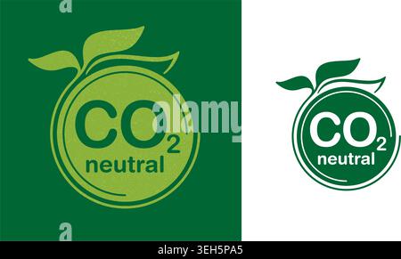 CO2 neutral green floral flat sticker, net zero carbon dioxyde footprint - carbon emissions free no air atmosphere pollution industrial Stock Vector