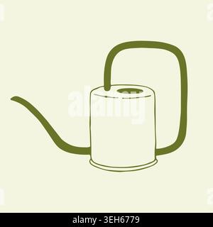 Stylized vector drawing of a modern indoor watering can with a unique square handle and long thin spout. Elegant olive green outline perfect for Stock Vector