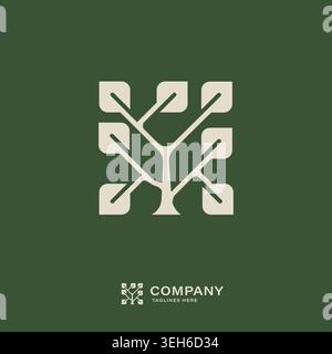 Minimal tree and leaf logo combining nature and technology in modern eco-friendly brand design. Stock Vector